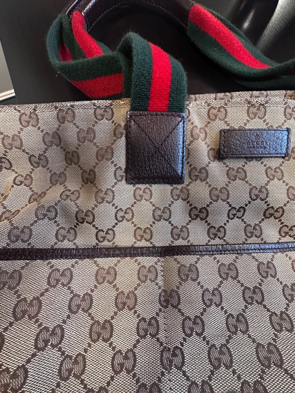 Gucci Brown GG Monogram Canvas Tote with Dark Brown Leather Patch - Picture 13 of 16